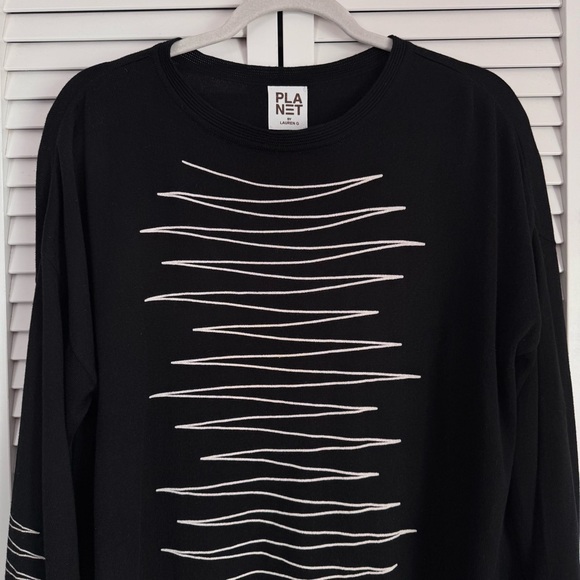 Planet By Lauren G Zig Zag Line Boxy Black Sweater Pima Cotton Modal One Size - Picture 3 of 8